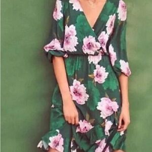 NWOT Tracy Reese Pink and Green Wrap Sundress with Dolman Sleeves